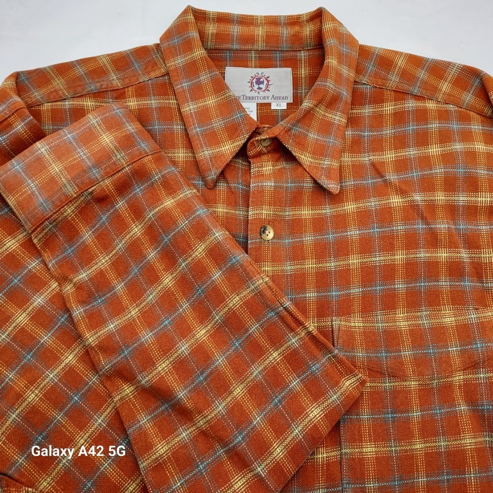 The Territory Ahead Mens XL Orange Plaid Cotton Long Sleeve Button Down Shirt